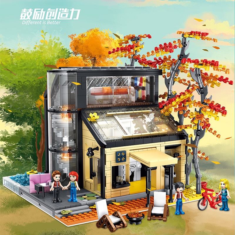 新品方橙梦幻小屋枫林别墅城市街景积木解压高难度3d拼图拼装玩具