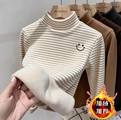 女童卡通条纹半高领打底衫