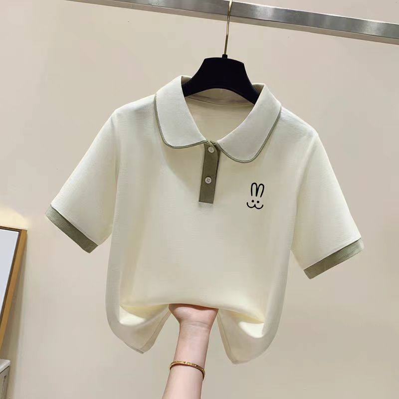 女童新款短袖POLO领夏季t恤可爱中大童翻领绣花洋气百搭薄款上衣图片