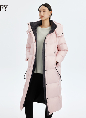 DeIFy/缔弗过膝长款羽绒服女款冬季2025新款简约流行中戏连帽外套