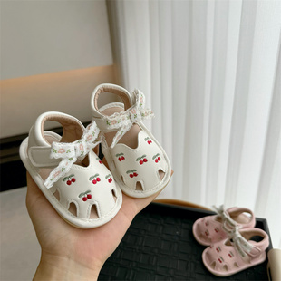 包头软底学步鞋 夏季 1岁女宝宝鞋 12个月婴儿镂空防滑学步凉鞋