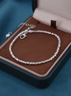 S925纯银碎银子脚链细闪