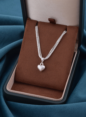 双层拉丝爱心吊坠纯银项链