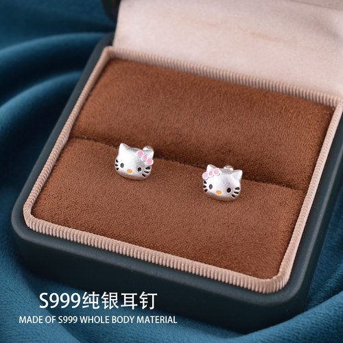 s999纯银针可爱猫咪耳钉女