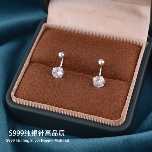 S999纯银针爆闪华子钻石耳钉女