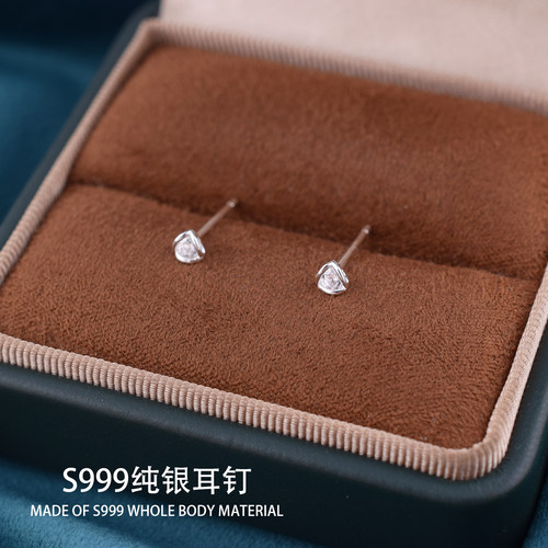 999足银精致玫瑰小耳钉新款