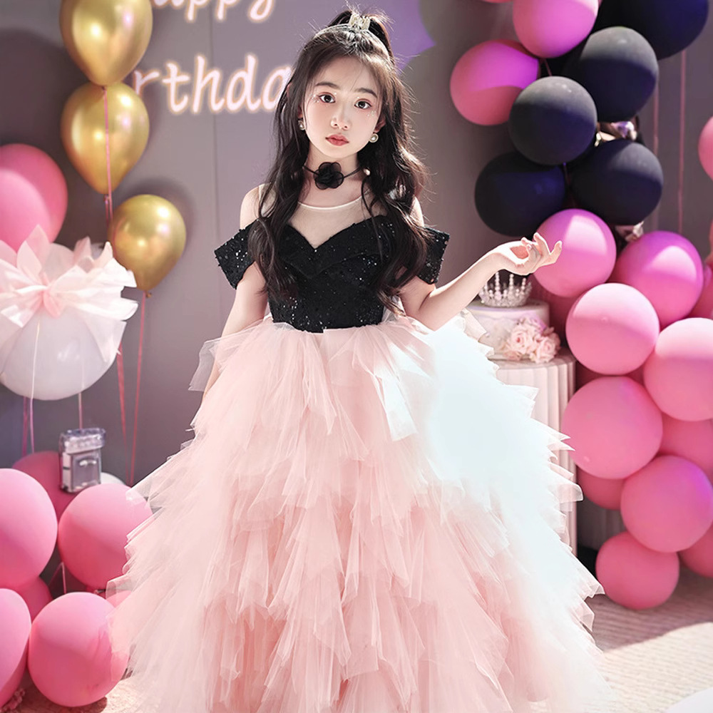 女童高端礼服花童婚礼蓬蓬裙儿童主持人走秀钢琴演出服生日公主