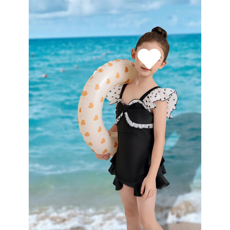 女童泳衣连体2024夏季新款儿童洋气中大童女孩游泳服装黑色飞机