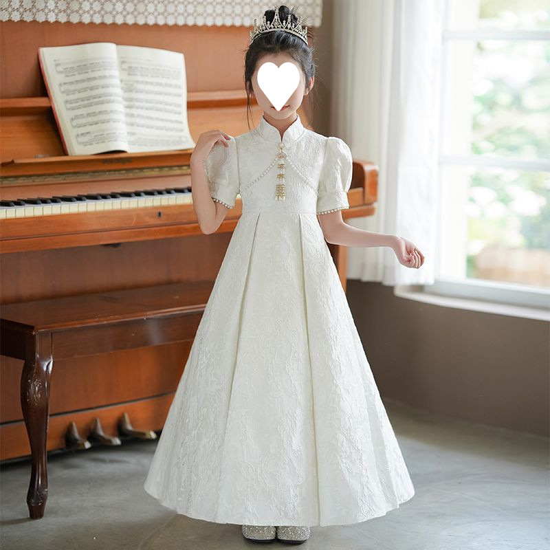 女童礼服2025新款花童婚礼白色高端公主裙儿童小主持人钢琴