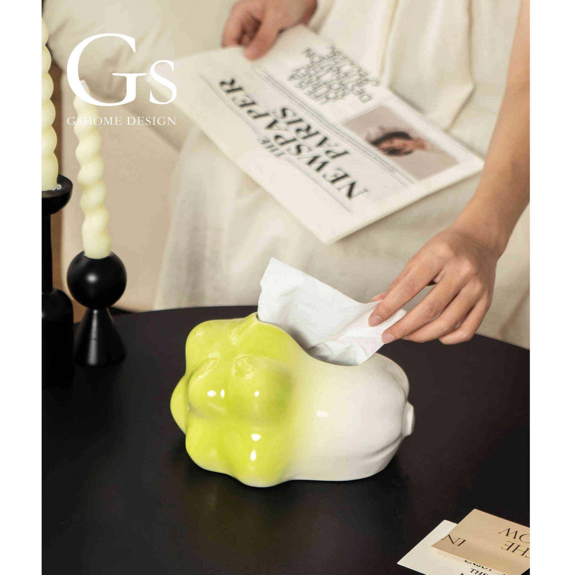 仿真白菜陶瓷纸巾盒高级感小众玄关客厅电视柜茶几装饰品轻奢摆件,收纳整理,纸巾盒,淘宝优惠券,粉丝福利购,淘宝优惠卷