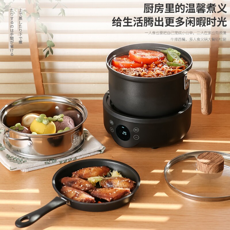 高档电煮锅多功能一人食分体分离用小型宿舍煮面锅蒸煮煎一体式家
