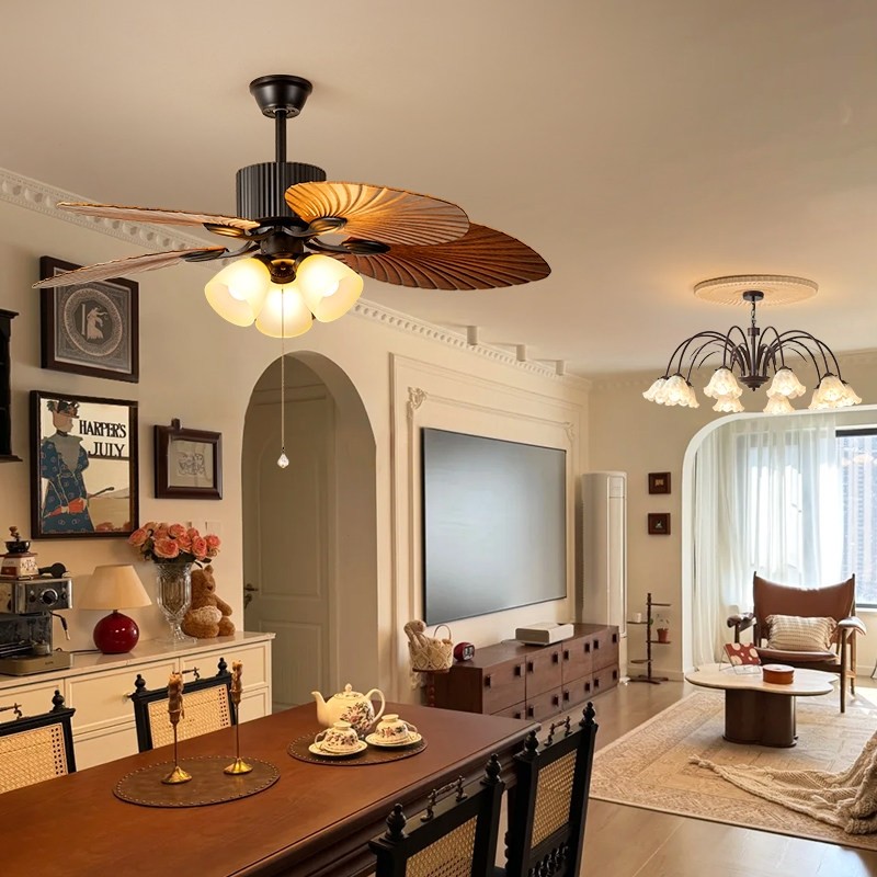 法式中古风扇灯复古吊扇灯中山电吊灯美式餐厅灯扇灯具一体电风扇,家装灯饰光源,风扇灯,淘宝优惠券,粉丝福利购,淘宝优惠卷