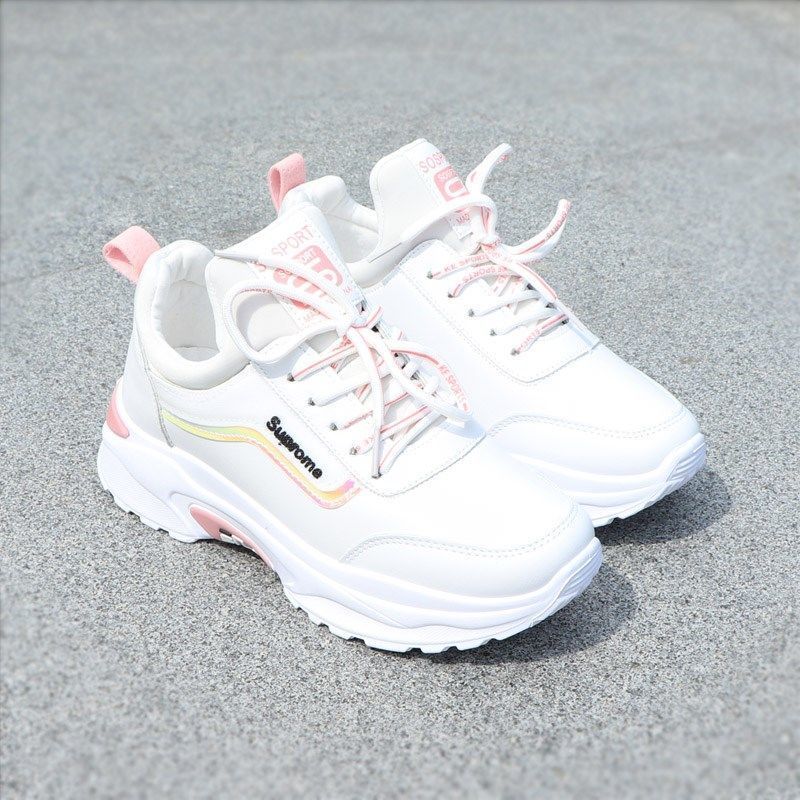 运动鞋女2020秋季女鞋新款潮鞋休闲跑步鞋韩版皮面小白鞋女老爹鞋