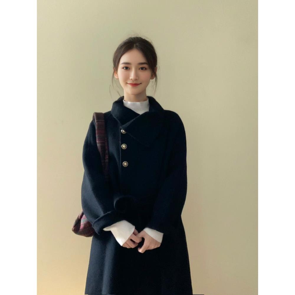黑色双面羊绒大衣女2025年秋冬新款高支羊毛千金风收腰小个子外套