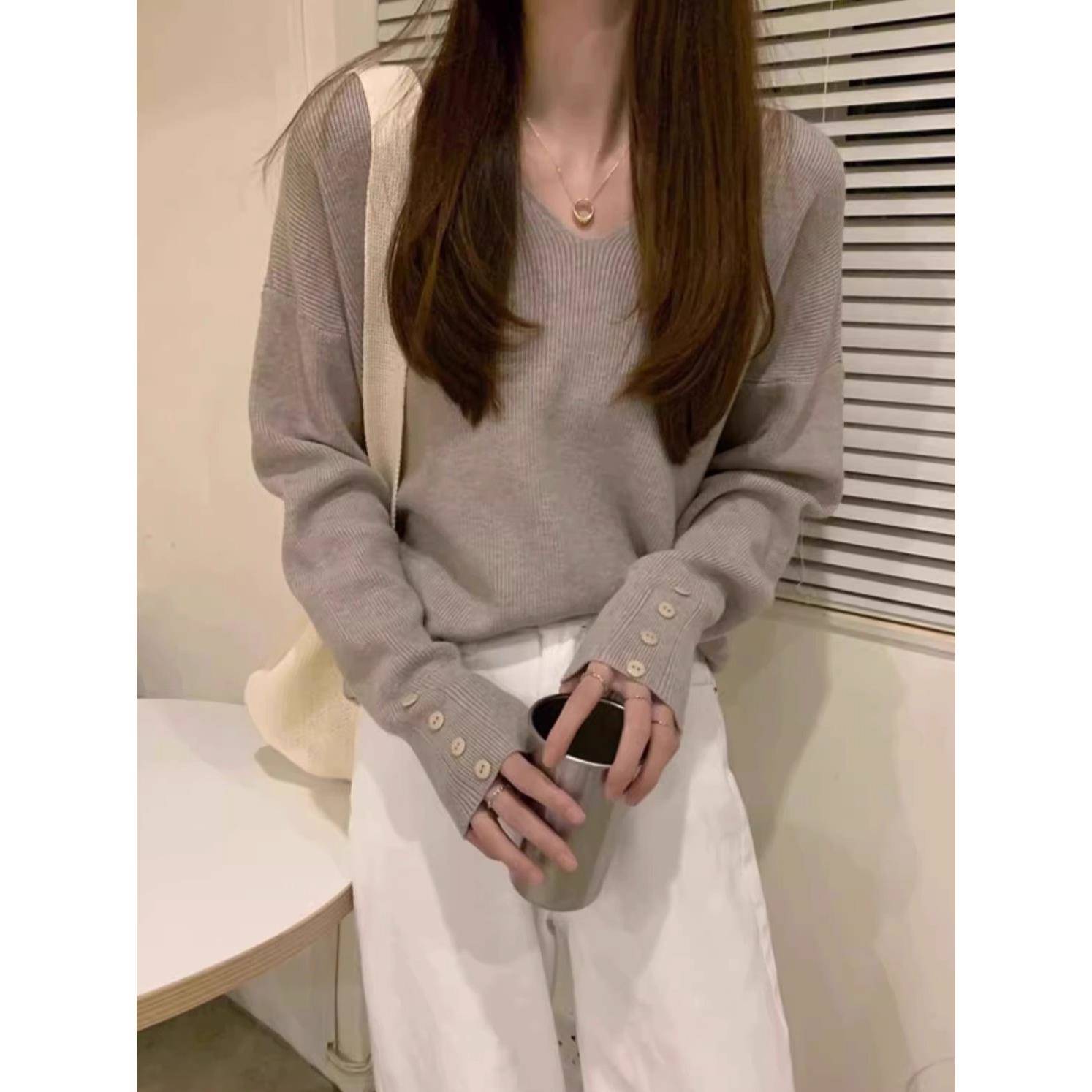 v领毛衣针织打底衫秋装2025年新款女装慵懒风高级感秋冬内搭上衣