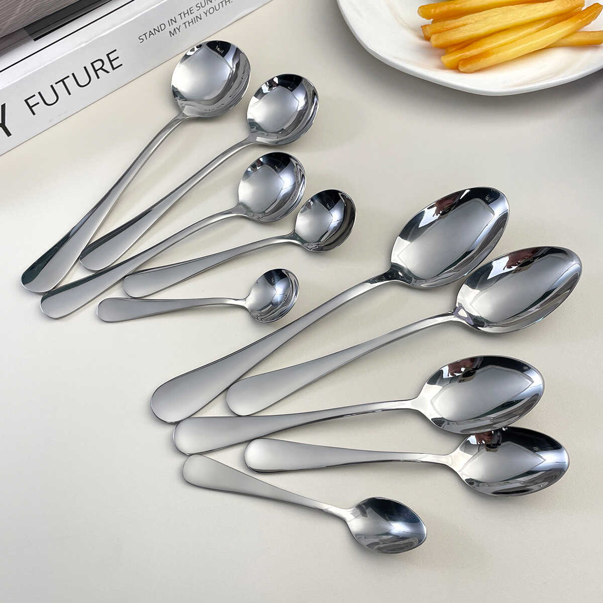 不锈钢餐勺子家用咖啡匙汤勺茶匙跨境吃饭茶更酒店加厚食堂成人叉