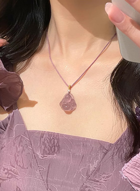 天然紫色大肚佛玉髓玛瑙项链配饰