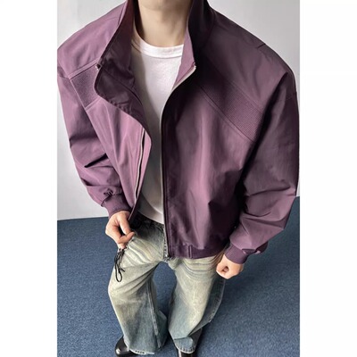 cleanfit灰色短款外套男款春季美式拼接立领飞行员夹克高街棒球服