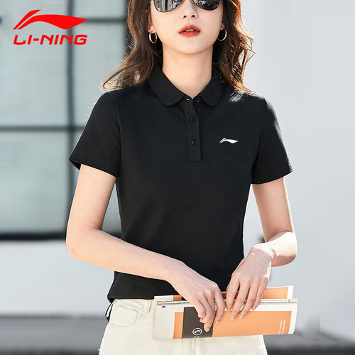李宁速干短袖女夏季t恤女冰丝polo衫春夏宽松翻领透气运动上衣女