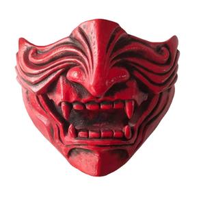 赤般若恶魔武士面具般若cosplay日系能面罩红面鬼脸带绳牛角