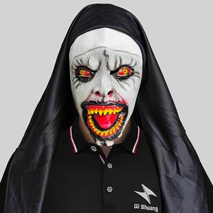 惊声尖叫血口修女头套化妆舞会恐怖鬼脸面具万圣节日派对恶搞道具