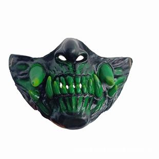 新品 恶魔面具cosplay日系能面罩尖牙半脸朋克万圣节道具