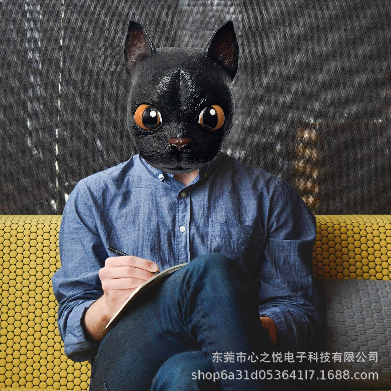 跨境 黑猫乳胶头套 影视猫猫的奇幻漂流 动物面具头套万圣节道具