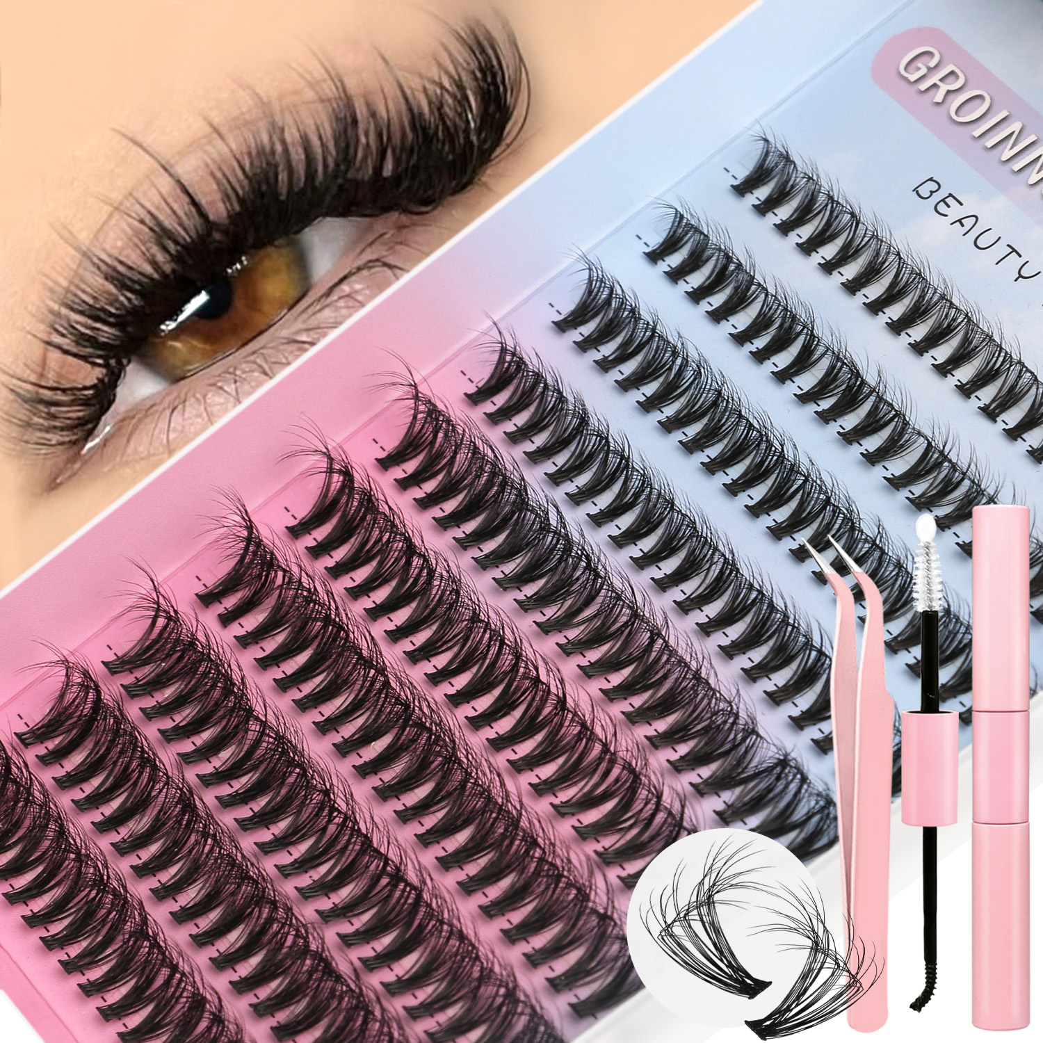 GROINNEYA【美式甜心】高级质感D翘度欧美甜心单簇浓密卷翘睫毛