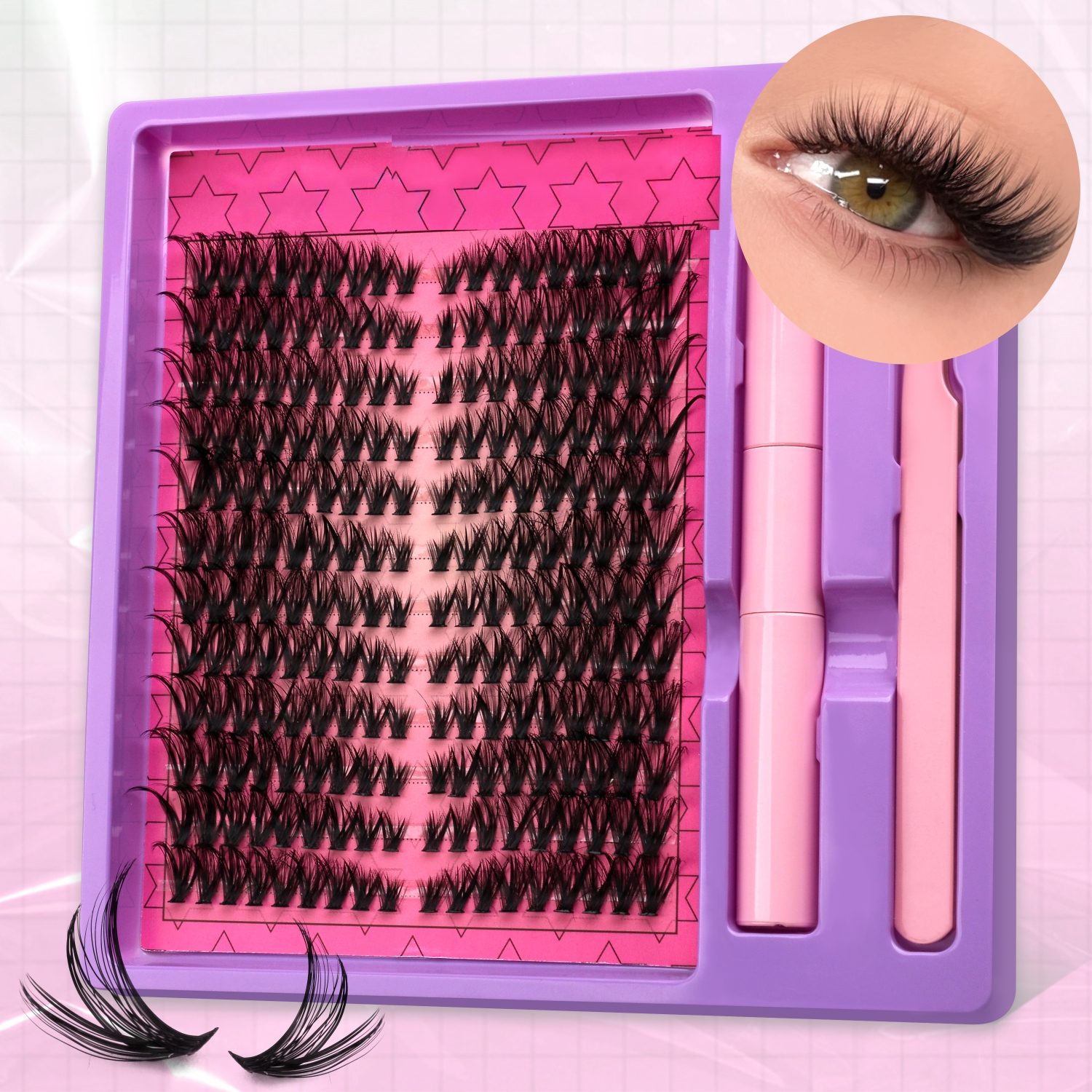 爆款浓密欧美风单簇猫眼假睫毛套装送专业胶水镊子自然仿真轻松贴