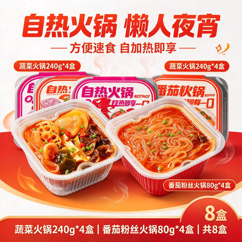重庆自热火锅蔬菜火锅番茄粉丝火锅8盒素菜小火锅免煮即食囤货装