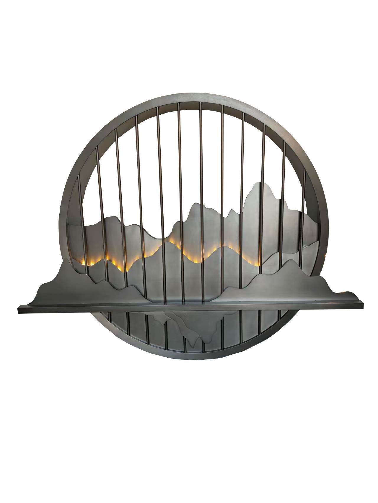 新品新不锈钢影壁墙圆形假山户外玄关屏风新中式庭院金属背景墙浮