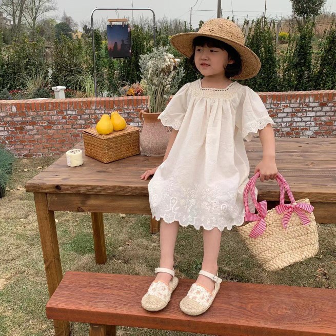 橙夏刺绣棉布裙 森系小裙子女童连衣裙