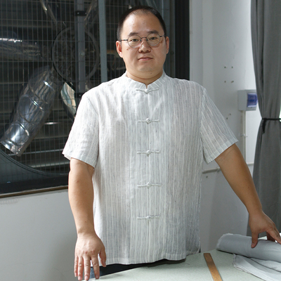 棉麻盘扣条纹立领新中式夏季衬衫