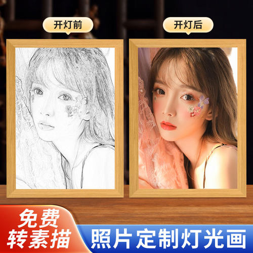 生日礼物素描灯光画照片定制摆台礼物定做相框小夜灯创意动漫灯画