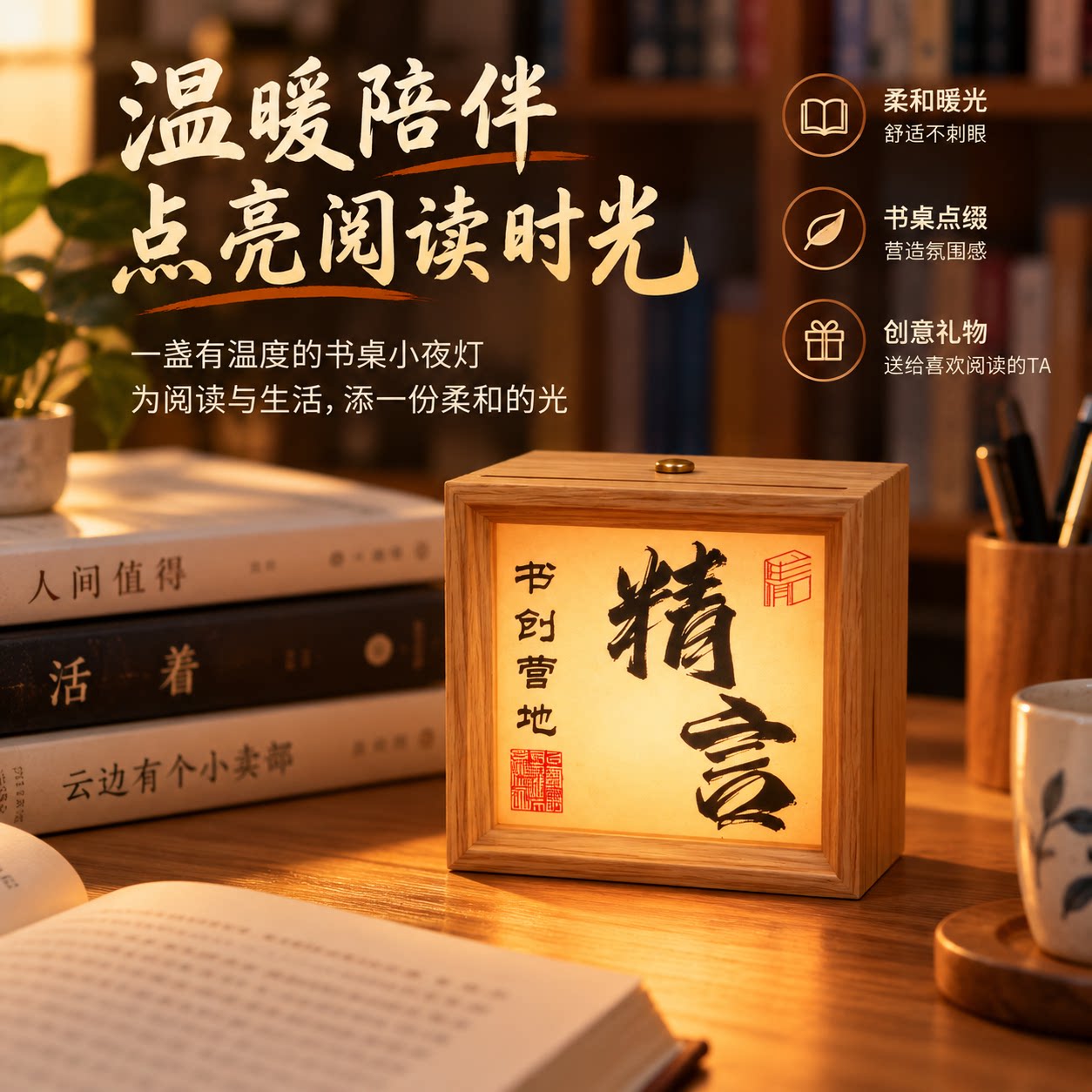 精言书创营地专属链接国潮古风书法相框小夜灯客厅卧室摆件创意生