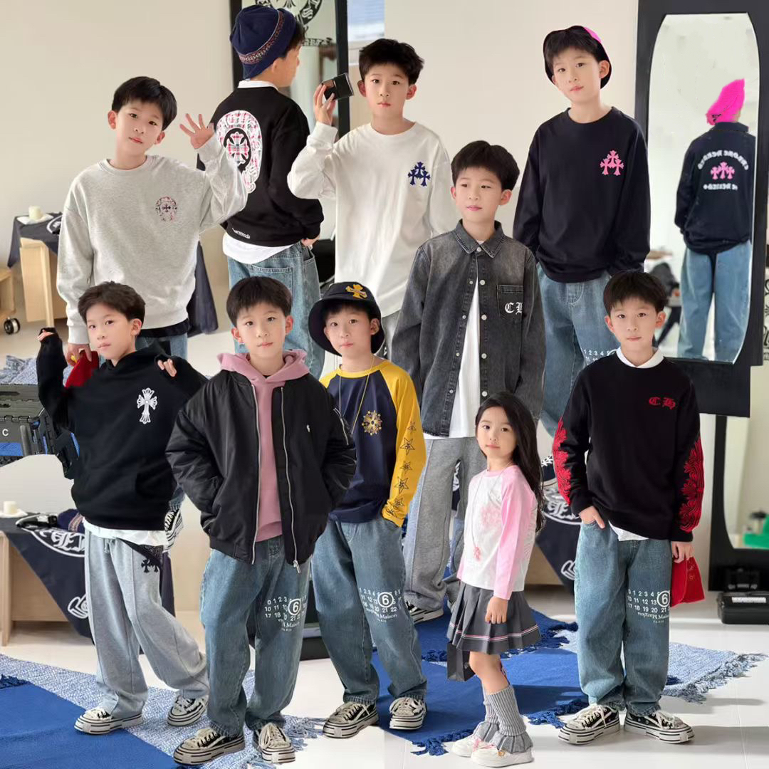 25秋季新款潮牌童装梵文马蹄十字图案卫衣T恤棉服外套卫裤男女童