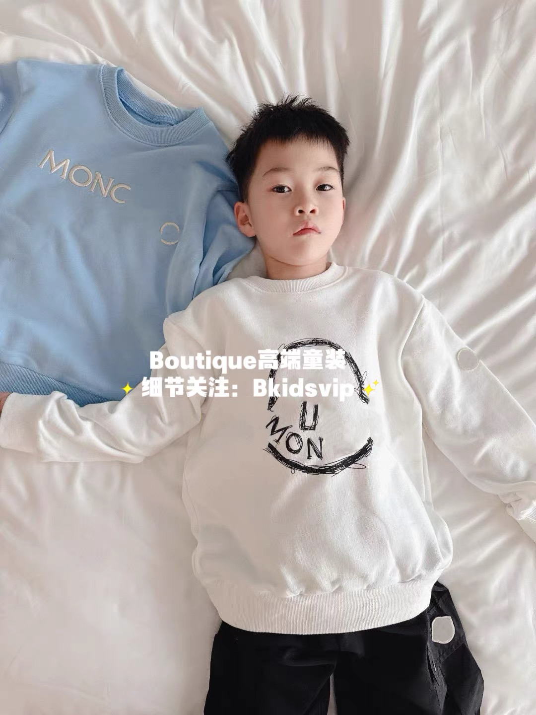 春秋新款潮牌童装涂鸦字母mc徽章儿童纯棉长袖卫衣男女童卫衣裤