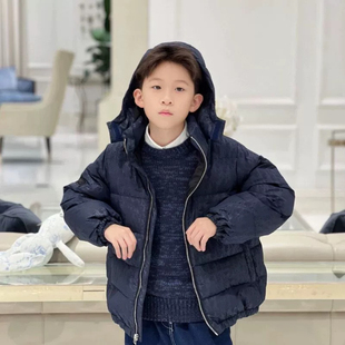 冬季新款潮牌童装提花字母满印暗花儿童羽绒服男女童连帽羽绒外套
