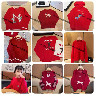 26新年款红色童装马年红色羊绒混纺儿童毛衣针织衫男女童休闲衫