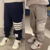 男女童纯棉毛圈裤 休闲束脚裤 秋冬运动裤 TB四杠两色儿童卫裤 童装