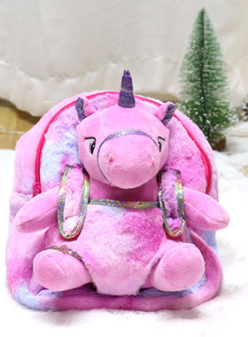 新款渲染紫色独角牛公仔毛绒背包卡通小牛儿童玩偶幼儿园书包