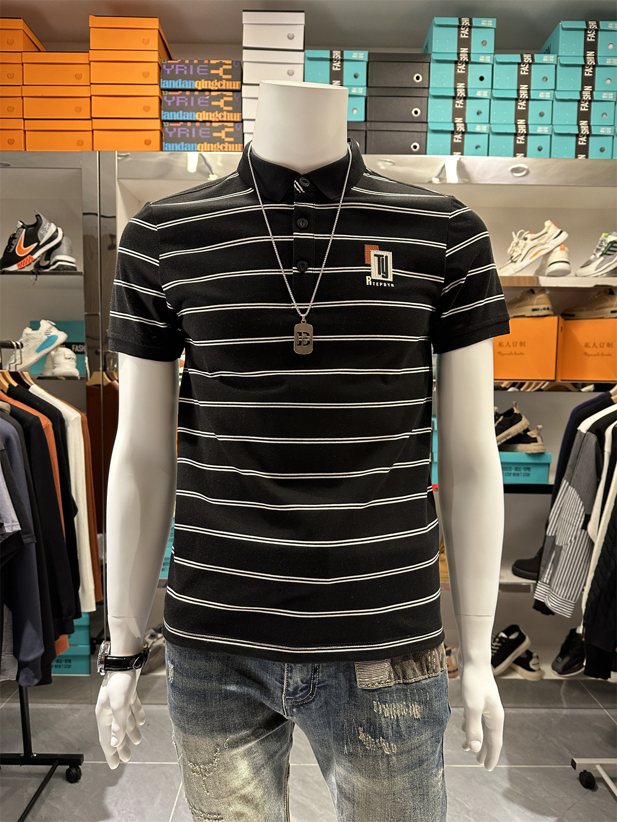 男士条纹修身polo衫2026夏季新款高端外贸上衣服流行有领短袖t恤