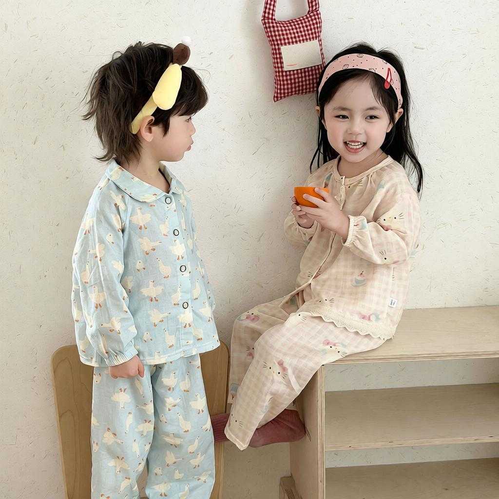 儿童睡衣纯棉双层纱布春夏秋季
