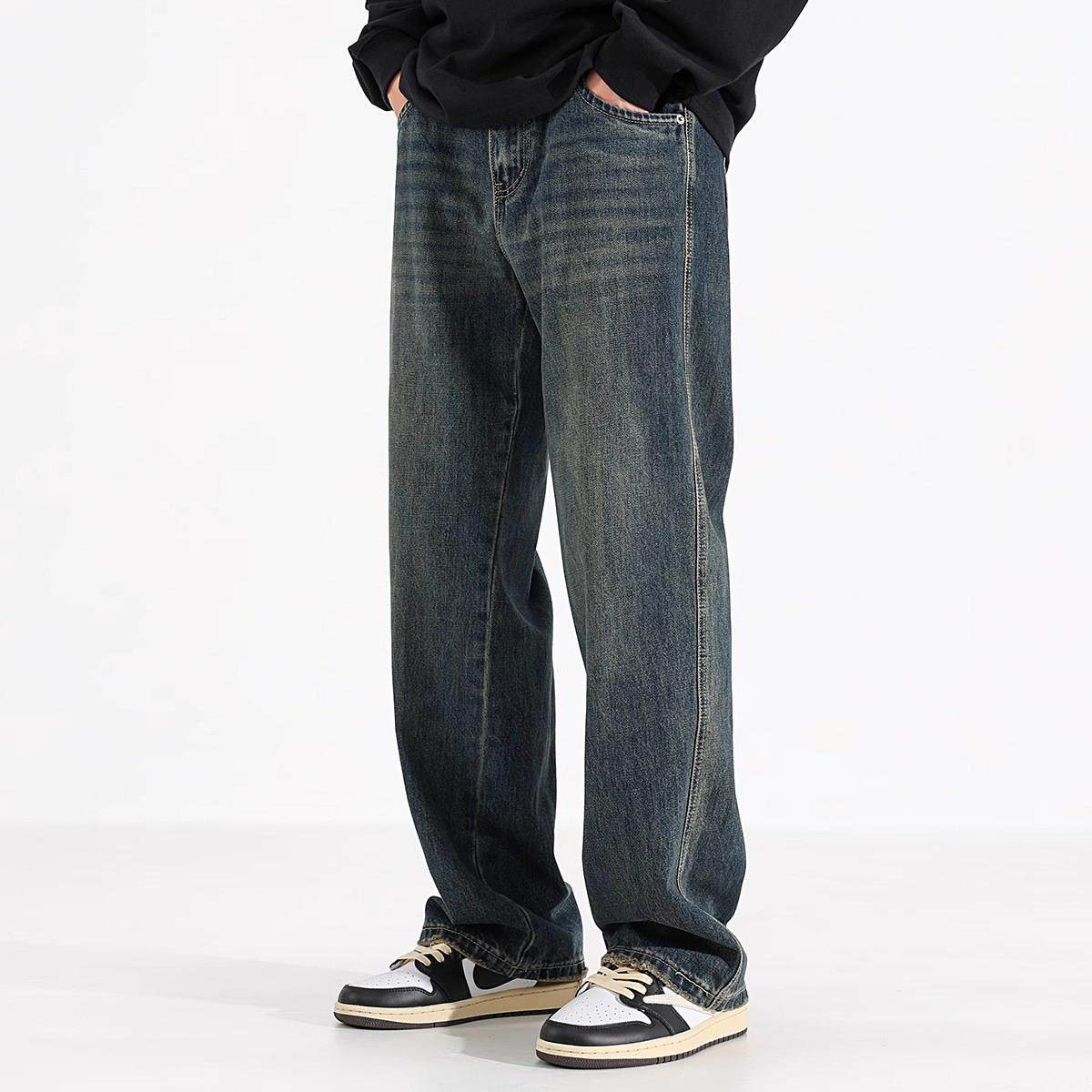 香港潮牌牛仔裤男款秋季新款宽松裤子美式复古男士微喇阔腿直筒裤