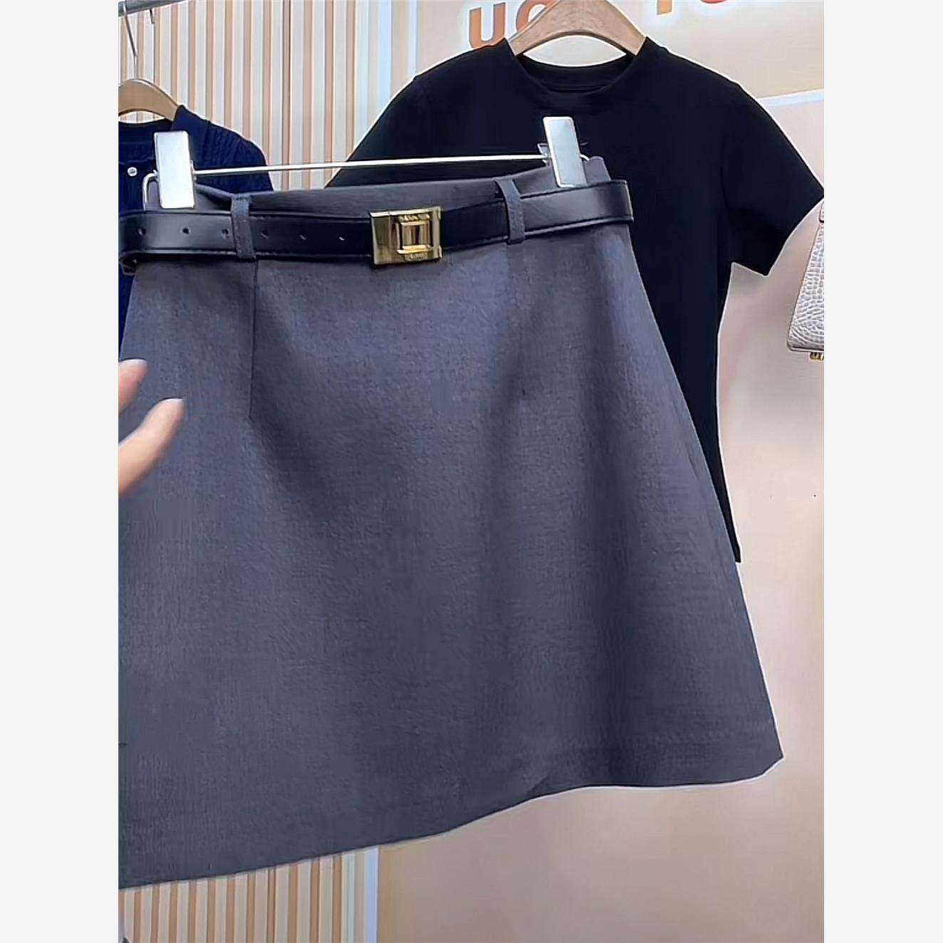 NextMary灰色高腰西装半身裙女春夏显瘦包臀一步裙子a字裙短裙黑