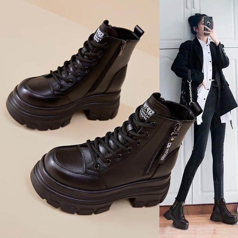 香港英伦风内增高马丁靴2025年秋冬新款小个子厚底加绒短靴子女靴