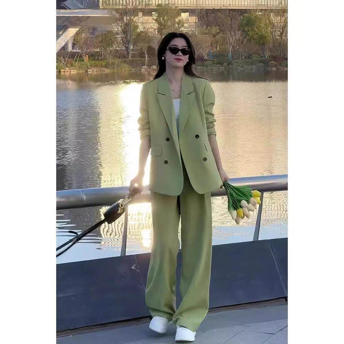 韩版宽松西装套装女春秋新款高级感百搭气质休闲西装外套阔腿裤女