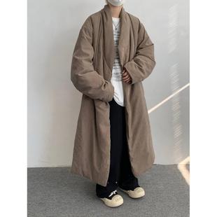 绒面过膝长袍白鸭绒大码 羽绒棉服男冬季 棉衣 潮牌长款 コーデロイ
