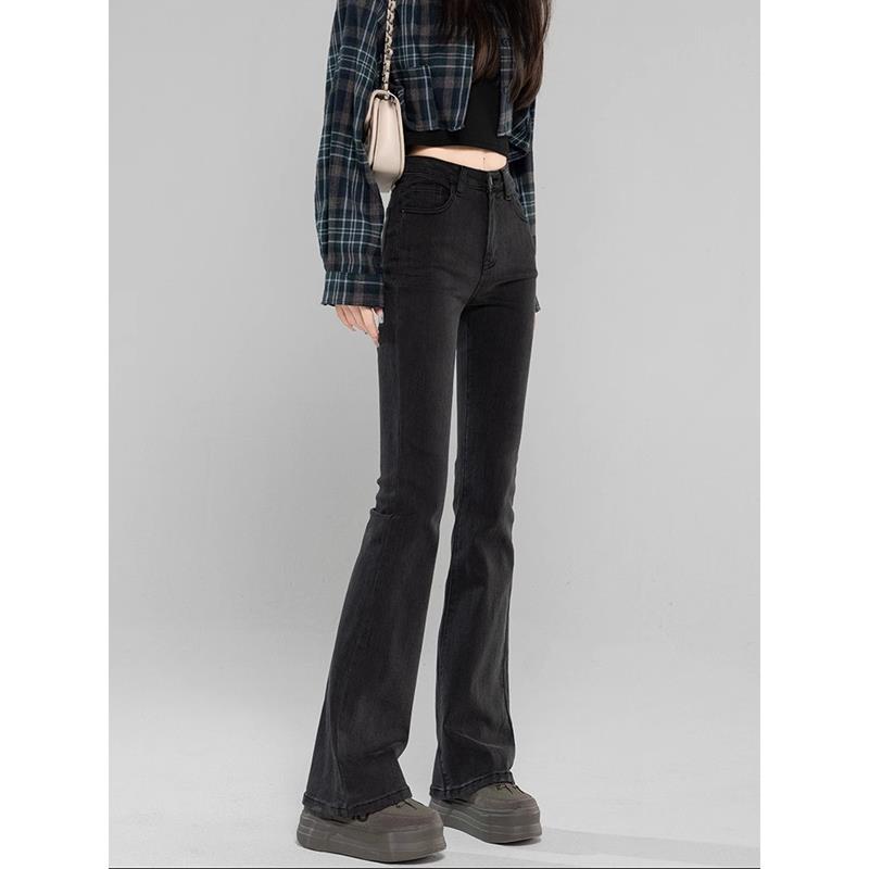 法国ROUJE NAIVE高端微喇裤子牛仔裤女修身马蹄喇叭裤新款紧身裤