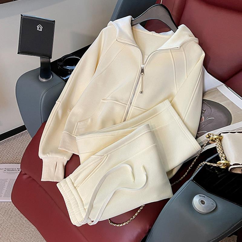 欧洲站休闲运动套装女2025新款春秋冬温柔系卫衣外套阔腿裤两件套